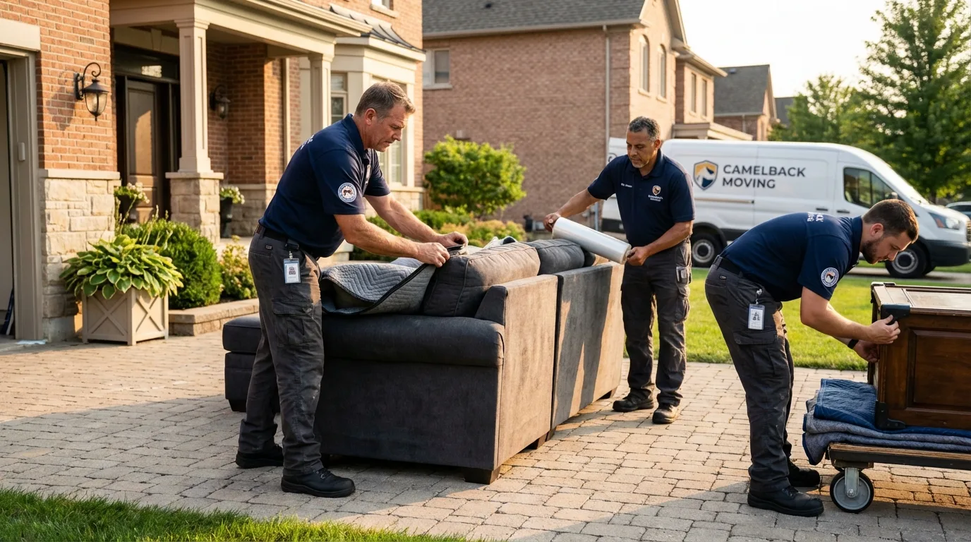 Large estate moving crew wrapping furniture in Keshena, WI
